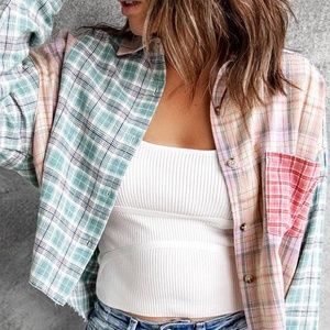 Two Tones Checked Jacket Shacket
